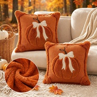 Coussin décoratif 3D en peluche Citrouille avec nœud, housse de coussin moelleuse et duveteuse pour l'automne, Thanksgiving, Halloween, canapé, décoration intérieure