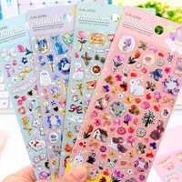 Feuilles d'autocollants en cristal floraux Kawaii pour animaux de compagnie, mini figurines de chat et de lapin, autocollants tridimensionnels éducatifs, cadeaux promotionnels faits à la main