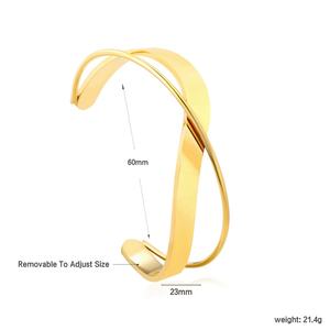 Bracelet manchette ouvert en acier inoxydable plaqué or 18 carats de haute qualité, bijou de mode étanche, bracelet lisse en acier inoxydable avec croix - Product Image 2