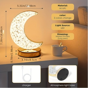 Mesa táctil <span class=keywords><strong>LED</strong></span> recargable <span class=keywords><strong>USB</strong></span> moderna, mesita de noche en forma de Luna que cambia de 3 colores, Bombilla E26 Simple para una bonita atmósfera de dormitorio - Product Image 6
