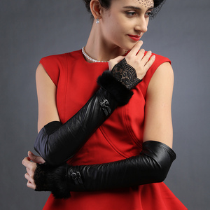 <span class=keywords><strong>Gants</strong></span> d'hiver en cuir à manches longues sans doigts pour femmes élégantes en <span class=keywords><strong>dentelle</strong></span> vente en gros - Product Image 2