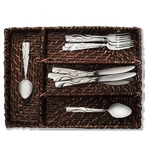 Plateau de service en bambou et rotin naturel, organisateur de couverts et panier carré tissé à la main pour la cuisine - Product Image 2