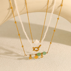 Collar de Piedra Natural de Lujo Personalizado YF8203, Colgante de Amor con Cuentas, Cadena para Clavícula, Chapado en Oro de 18K, Acero Inoxidable Resistente al Agua - Product Image 2