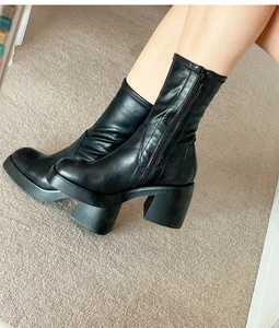 XINZI RAIN 2023, las últimas <span class=keywords><strong>botas</strong></span> de suela gruesa para mujer, <span class=keywords><strong>botas</strong></span> de plataforma elásticas altas de cuero negro sólido para mujer - Product Image 4