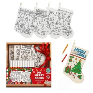 Kids DIY Christmas Stocking Craft Kit with Colorful Watercolor Pens Personalized Xmas Hanging Gift Bag - Product Image 1