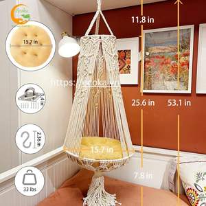 Jaula para Mascotas Tejida a Mano en Algodón Natural, Estilo Boho Clásico, Ecológica y Personalizable, con Cubierta Extraíble y Decoración de Macramé para Gatos - Product Image 3