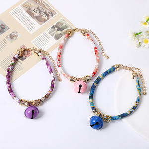 Ethnic Striped Woven Fabric <b>Pet</b> Collarswith Bell Charms Adjustable Bohemian Geometric Print Cat <b>Collars</b> - Product Image 3