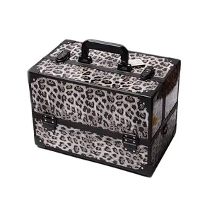 Professional OEM portable Leopard Print tray beauty box mini beauty case make up, woman beauty travel cosmetic case
