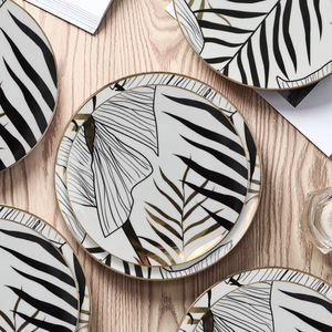 New Arrival Kitchen Utensils Black Leaf Ceramic Dinnerware <strong>Sets</strong> <strong>Bone</strong> <strong>China</strong> Wedding <strong>Dinner</strong> Plates <strong>Sets</strong> - Product Image 3
