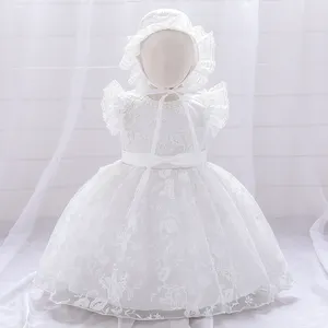 Newborn Baby Frocks Designs Children White Embroidery Christening Dress With Hat L1958XZ