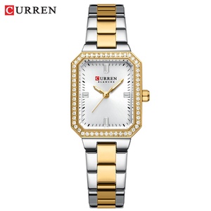 Montres de luxe CURREN 9102 pour femmes, cadran rectangulaire simple avec strass étincelants, montre-bracelet à quartz décontractée avec - Product Image 1