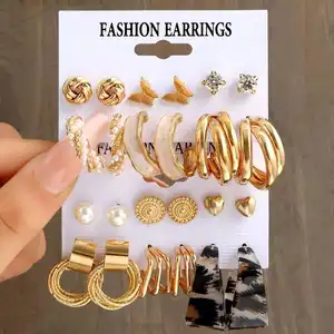 Trendy Ohrring Set für Frauen Mode Geometric Pearl Circle Creolen Set Modeschmuck Gold Ohrringe Großhandel Bulk