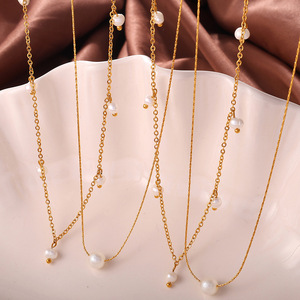 สร้อยคอมุกน้ำจืดมาร์ก้าเกรด AAA โซ่ทองเรียบง่ายหวานละมุน สร้อยคอสำหรับผู้หญิงใส่ได้ทุกวัน - Product Image 4