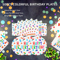Ensemble de vaisselle jetable en papier à pois colorés pour anniversaire, assiettes rondes et carrées de 7 pouces, kit de vaisselle pour la décoration de fête d'anniversaire