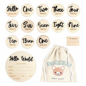 Cartes d'annonce de naissance pour nouveau-né, cartes de développement mensuel du bébé en bois, disques - Product Image 2