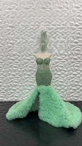 Dernière conception Robe de soirée élégante sans bretelles à taille empire avec traîne fendue Robe de bal maxi à fleurs pomelo et rides - Product Image 4