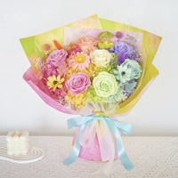 Bouquet de roses séchées naturelles colorées Wafa - Fleurs éternelles longue durée 3-5 ans - Cadeau pour la fête des mères, les mariages, les anniversaires