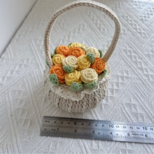 Panier de fleurs en tricot fini, rose en pot, fleur artificielle faite à <span class=keywords><strong>la</strong></span> main, ornement, décoration de table, cadeau, fleur au crochet - Product Image 5