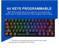 Keyboard Mekanis DK61 untuk Gamer, Papan Ketik Portabel 60% Berkabel/Nirkabel 61 Tombol