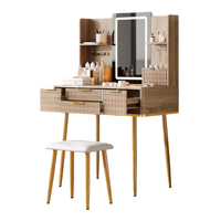 Coiffeuse avec miroir LED, 7 tiroirs, design cannelé, rangement pour bijoux et tabouret pour chambre à coucher