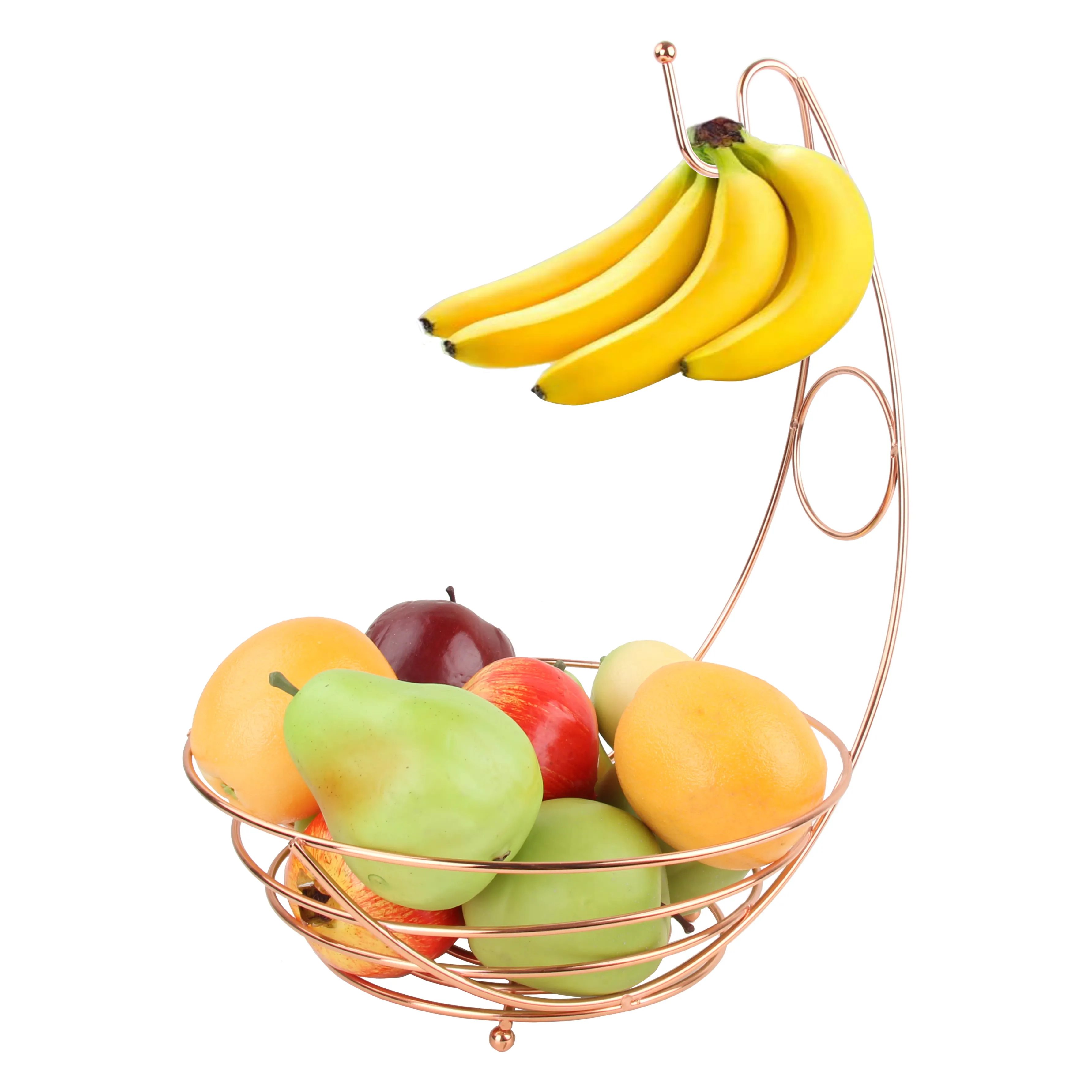 Offre Spéciale accessoire de cuisine rack de stockage comptoir bols stand fer maille en fil métallique porte-banane cintre 2 rangées de fruits panier