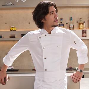 Tesime เสื้อโค้ทเชฟแขนยาวสำหรับหน้าหนาว, สำหรับผู้ชายและผู้หญิงสำหรับร้านอาหารการอบโรงแรมในฤดูร้อนชุดทำงานสำหรับเชฟบาร์พนักงาน - Product Image 6