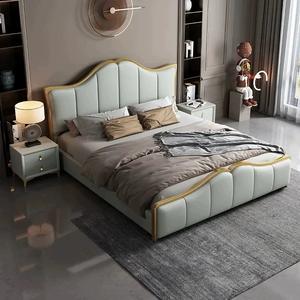 Muebles de dormitorio de madera de lujo modernos, camas suaves con funda, marco de cama doble con lado King, mesas auxiliares, diseño de conjunto completo cómodo - Product Image 4