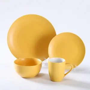 Set da tavola 16 pezzi stoviglie in ceramica in gres smaltato giallo tinta unita