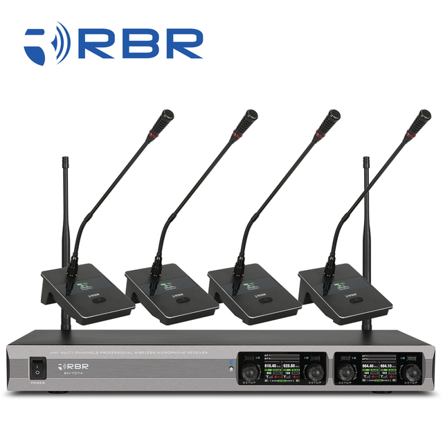 Professional Bm7074 UHF 4 Channel Conference Wireless Microphone Mic System with 200 Frequencies
