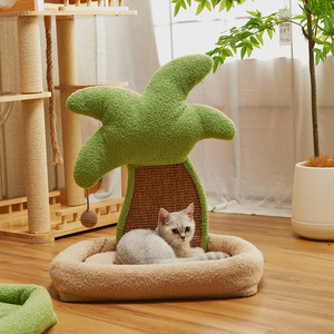 Tự nhiên rừng phong cách Teddy Fleece mèo giường, Nấm treo bóng + cây dừa sisal Thảm mèo Scratch Board kết hợp - Product Image 2