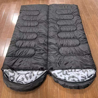 Sac de couchage double matelassé avec fermeture éclair, sac de couchage de camping noir avec doublure douce, portable pour l'extérieur