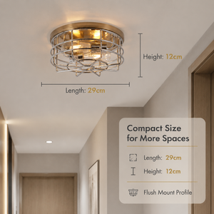 Plafonnier rond moderne en or, base en fer, E27, deux ampoules, pour chambre à coucher, couloir, entrée, hall d'entrée - Product Image 3