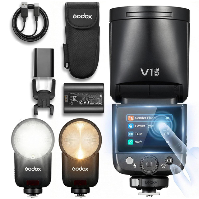 Godox V1mid Round Head Flash Speedlite TTL HSS for Sony Canon Nikon Fujifilm Olympus Panasonic Compact Li-ion Battery V1 Mid