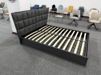 Lit rembourré avec vérin à gaz et grand rangement, tête de lit capitonnée à grille carrée, tailles Queen et King, mobilier de chambre