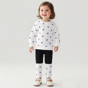 Set di abbigliamento per bambine <span class=keywords><strong>felpa</strong></span> a manica lunga e leggings Cartoon con fiocco modello autunno dolce vestito per 2-7Y - Product Image 1