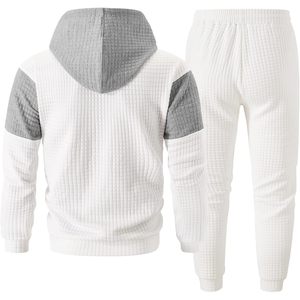 Ensemble de survêtement 2 pièces pour homme FOXA : sweat à capuche et pantalon de jogging en jacquard gaufré, tenue décontractée respirante à manches longues - Product Image 2