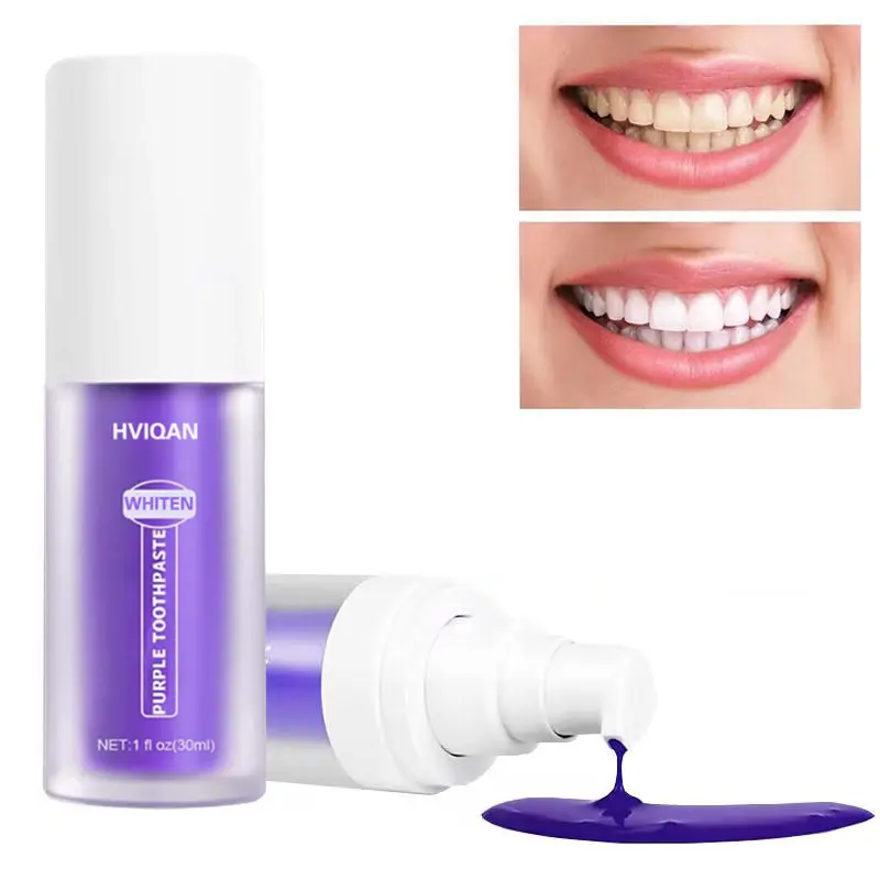 V34 correttore di colore dentifricio 30ml viola illumina i denti sbiancante accessori per l'igiene orale prodotto etichetta privata all'ingrosso