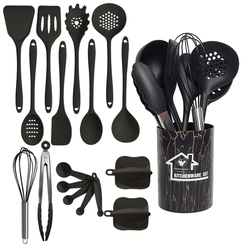 Peralatan dapur silikon Harga wajar produk unik Spatula antilengket tahan panas Set peralatan dapur dengan pegangan kayu