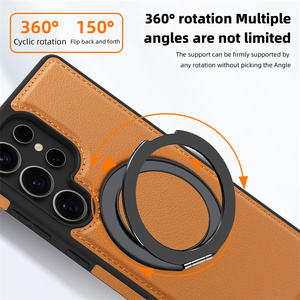 Funda de Cuero de Alta Calidad para Teléfono Samsung S22 S23 S26 <span class=keywords><strong>Ultra</strong></span> S24 S25 Plus, Carga Magnética Inalámbrica con Soporte de Anillo Metálico de 360 Grados - Product Image 3