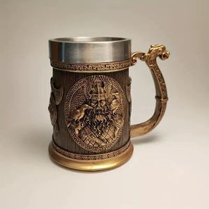 L tazza da caffè in acciaio inossidabile fodera in resina Viking God Thunder Drink Cup Tankard regali aziendali birra in stile Medival - Product Image 1