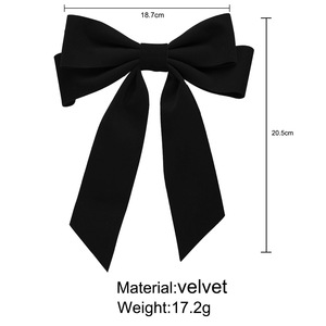 Barrette à cheveux vintage en velours noir avec nœud, composants métalliques, long ruban, style coréen, accessoires pour cheveux pour femmes et filles, emballage carton - Product Image 5