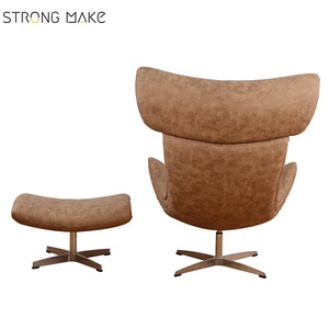 Metà del secolo schienale alto in pelle sintetica girevole funzione in fibra di vetro poltrona con pouf pouf - Product Image 3