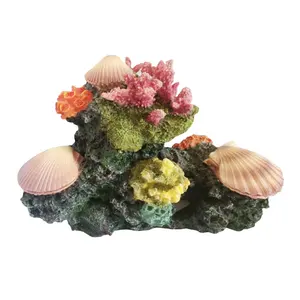 Decoración marina para pecera, roca de coral artificial de resina con concha de perla, Burbuja, adorno de oxígeno