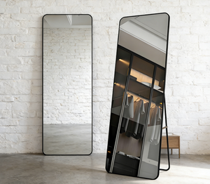 <span class=keywords><strong>Miroir</strong></span> sur pied/mural contemporain <span class=keywords><strong>grand</strong></span> format à coins arrondis, cadre en aluminium, verre ultra clair, noir, or, argent, directement de l'usine - Product Image 2