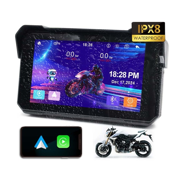 5 Inch Motorcycle Touch screen Display With Wireless CarPlay Android auto Waterproof Motorbike Panel
