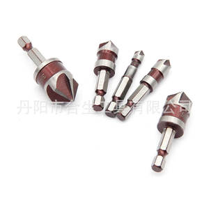 82 Degree Red Five Blade <b>Chamfering</b> <b>Tool</b> Woodworking Hole Opening Countersunk Drill Set 1/4 Shank Diameter - Product Image 5