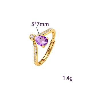 Bague ajustable en forme de V avec pierre naturelle taille poire 5*7mm, bijou minimaliste en argent 925 plaqué or, sertissage à griffes, certifié étanche - Product Image 6