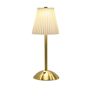 Brass Crystal Gold Fabric Table Lamp Ruffle Shade Bell AC Powered Soft Warm White LED <b>Push</b> <b>Button</b> Middle Modern Bedroom Decor - Product Image 1