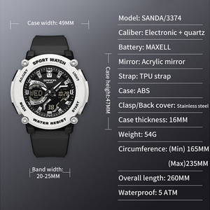 Reloj Deportivo Multifuncional SANDA 3374, Reloj Luminoso a Prueba de Agua con Pantalla Multifunción, Reloj de Pulsera Creativo con Pantalla Dual Estéreo - Product Image 4