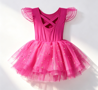 Justaucorps de danse de ballet à manches volantées avec jupe brillante et dos croisé, tutu de ballerine pour la pratique et la performance, pour petite fille